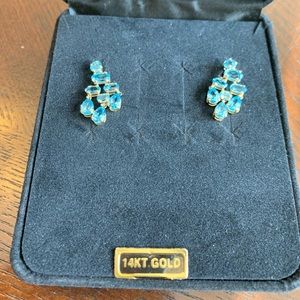 14k Gold Gemstone Dangling Earrings